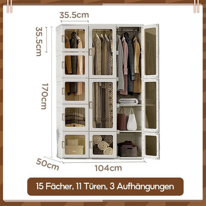 Zusammenklappbarer Kleiderschrank mit Kleiderstange & Magnettüren