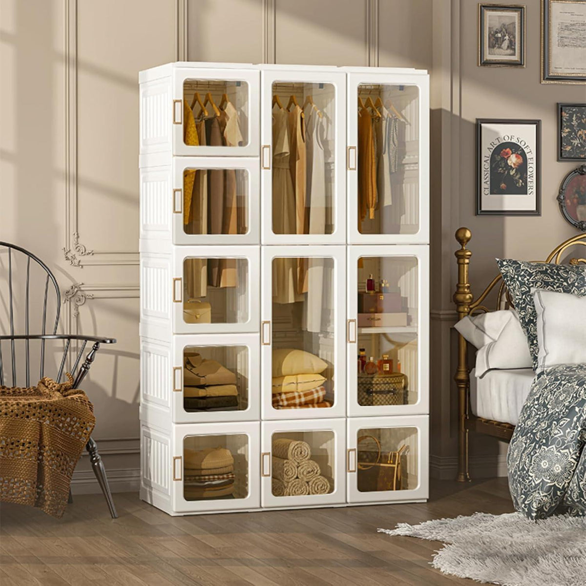 Zusammenklappbarer Kleiderschrank mit Kleiderstange & Magnettüren