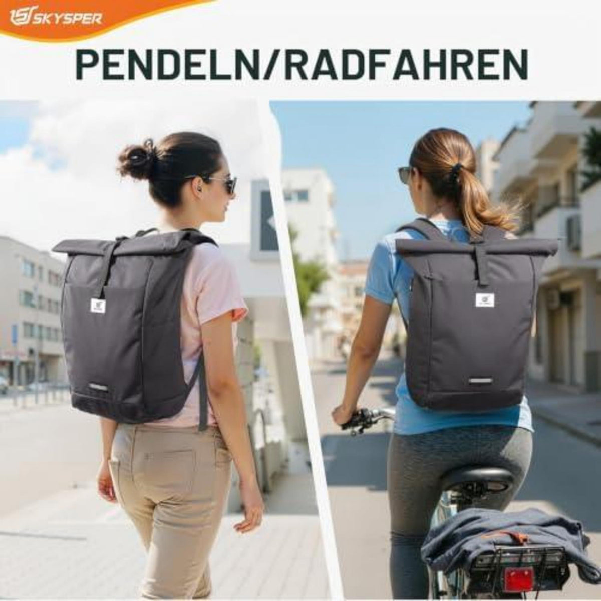Rolltop Rucksack grau – Laptopfach, Reiserucksack, Unisex