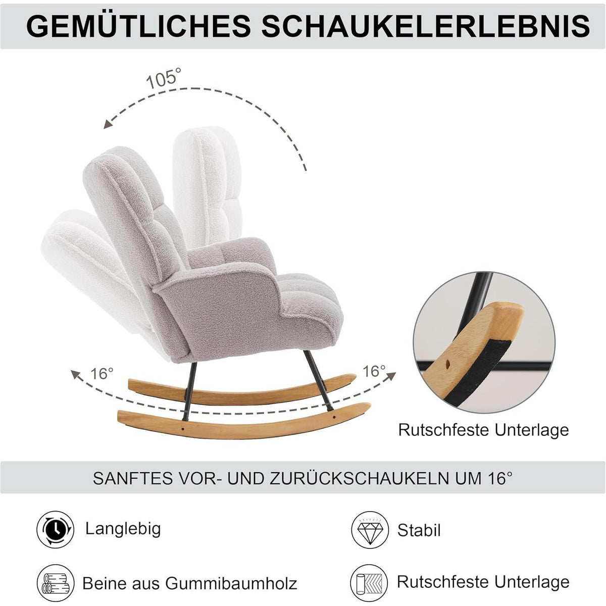 Gepolsterter Schaukelstuhl – Grau, Komfort & Entspannung