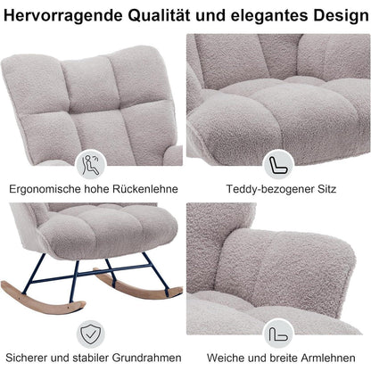Gepolsterter Schaukelstuhl – Grau, Komfort & Entspannung