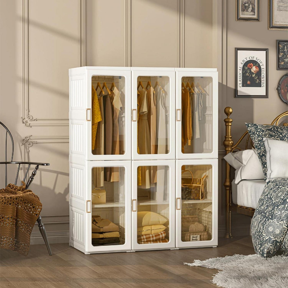 Zusammenklappbarer Kleiderschrank mit Kleiderstange & Magnettüren