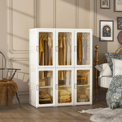 Zusammenklappbarer Kleiderschrank mit Kleiderstange & Magnettüren