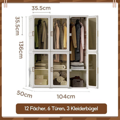 Zusammenklappbarer Kleiderschrank mit Kleiderstange & Magnettüren