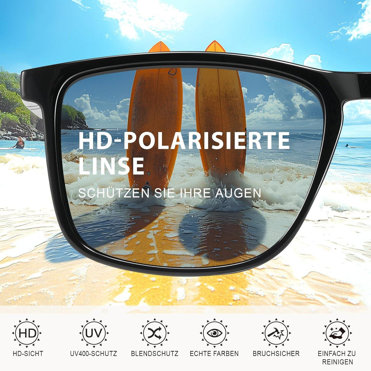 Polarisierte Sonnenbrille Herren Damen UV400 TR90 Schwarz CAT 3 CE