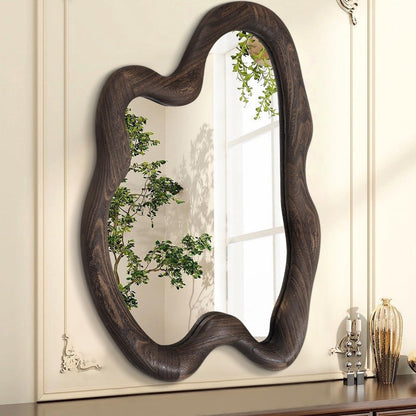 Großer Vintage Wandspiegel Holzrahmen 70x50 cm – Asymmetrisch & Rustikal