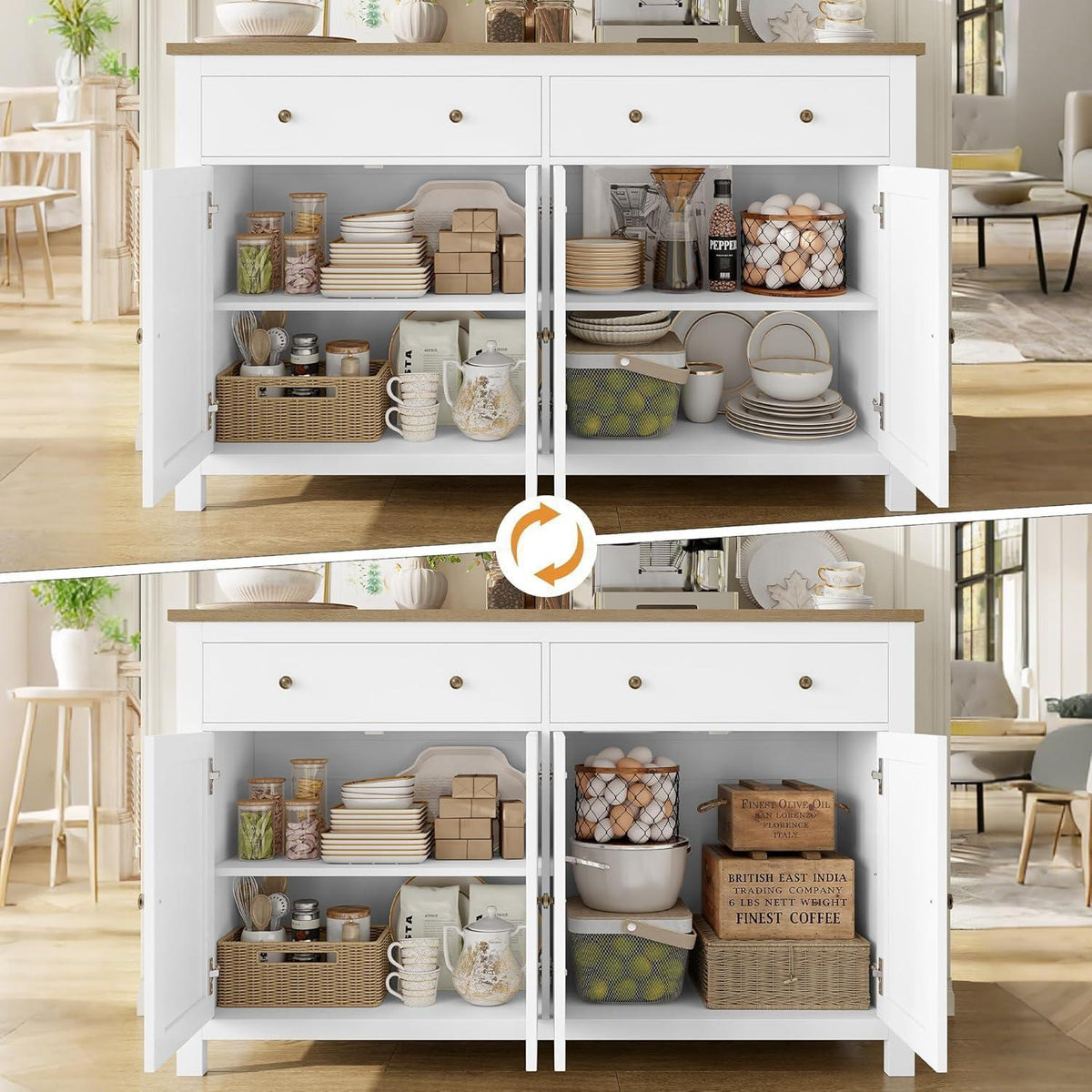 140cm Sideboard Weiß | Küchenschrank mit Arbeitsplatte & Schubladen