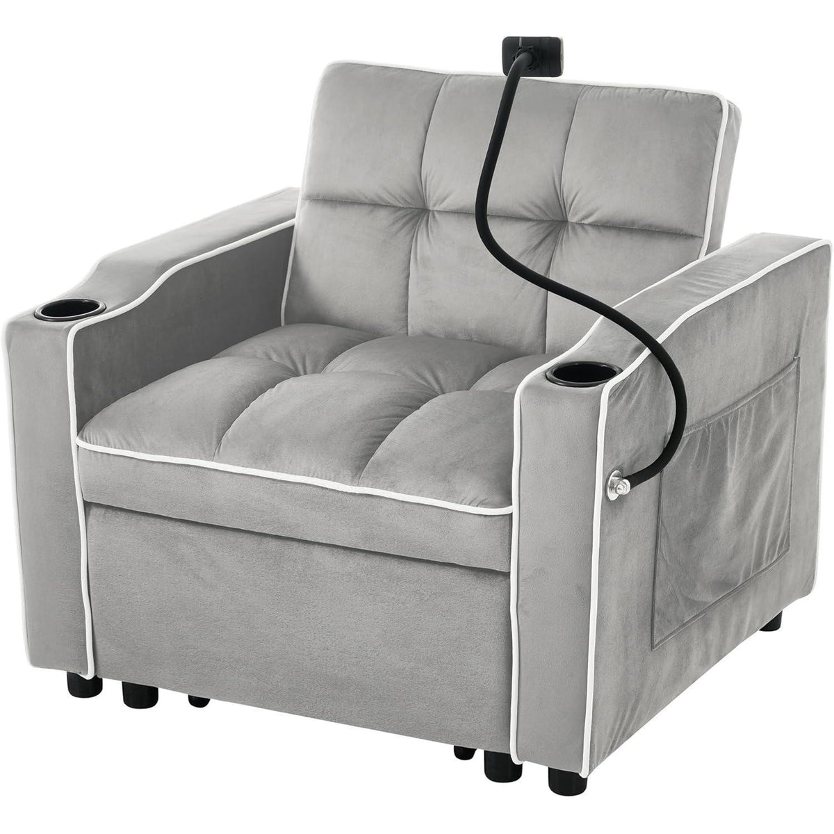 3-in-1 Schlafsofa mit Becherhaltern & Handyhalter – Antik Grau Weiß B