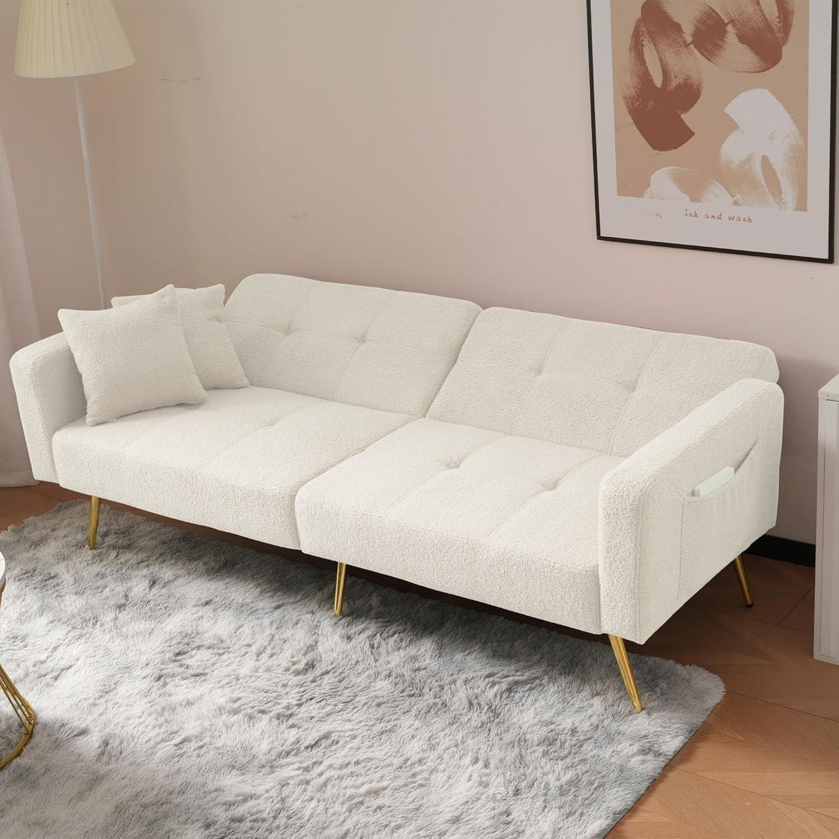 2-in-1 Schlafsofa mit verstellbarer Rückenlehne (Weiß)