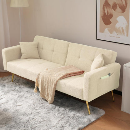 2-in-1 Schlafsofa mit verstellbarer Rückenlehne & goldenen Beinen (Beige)