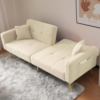 2-in-1 Schlafsofa mit verstellbarer Rückenlehne & goldenen Beinen (Beige)