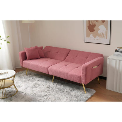Rosa Schlafsofa mit verstellbarer Rückenlehne & goldenen Beinen
