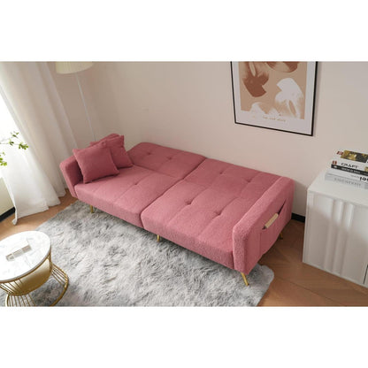 Rosa Schlafsofa mit verstellbarer Rückenlehne & goldenen Beinen