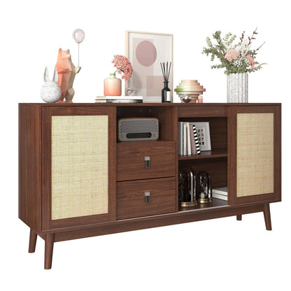 Rattanschrank 155cm mit 3 Türen & 2 Schubladen – Dunkelbraun