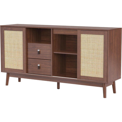 Rattanschrank 155cm mit 3 Türen & 2 Schubladen – Dunkelbraun