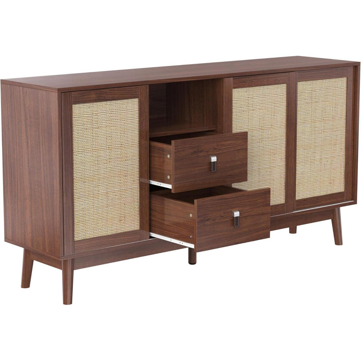 Rattanschrank 155cm mit 3 Türen & 2 Schubladen – Dunkelbraun