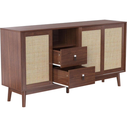 Rattanschrank 155cm mit 3 Türen & 2 Schubladen – Dunkelbraun