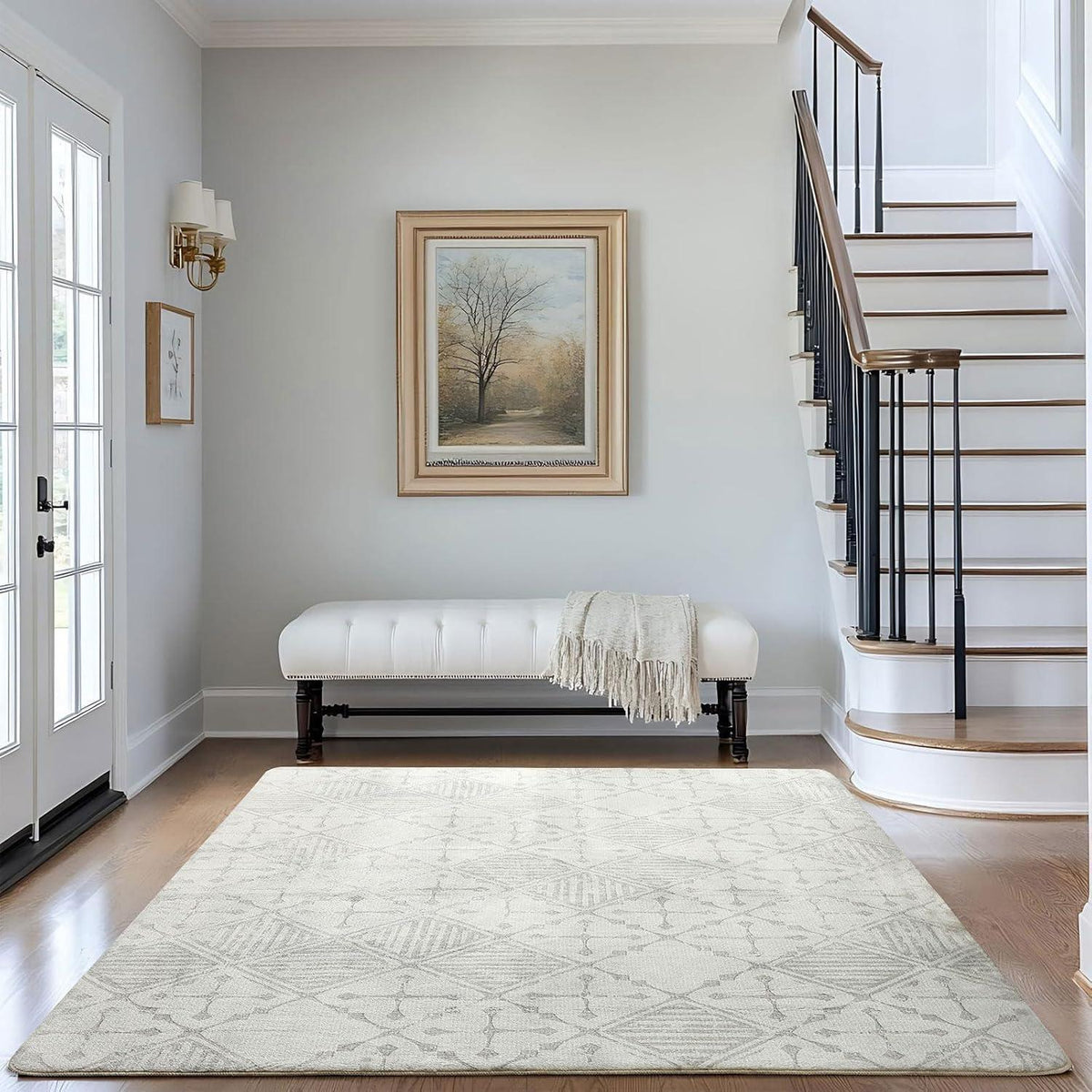 Moderner Kurzflorteppich Grau Creme Weiß 160x200cm
