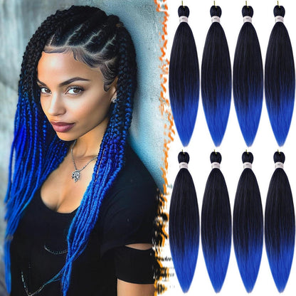 66cm Pre Stretched Braiding Haar 8er Set Ombre Blau