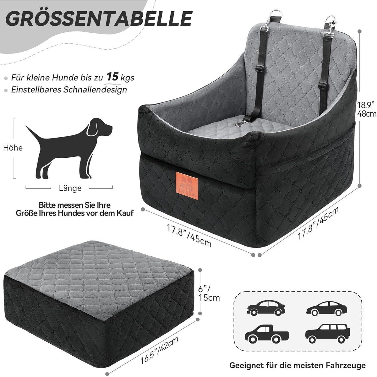 Hunde-Autositz gepolstert für kleine & mittelgroße Hunde