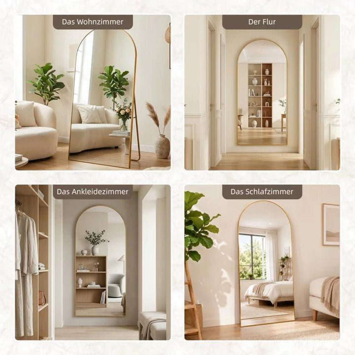 Ganzkörperspiegel Bogen 180x80 cm – Stand- & Wandspiegel Gold