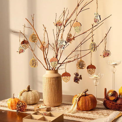Holzanhänger Herbst Deko Kürbis Igel 3D-Effekt (12 Stück)