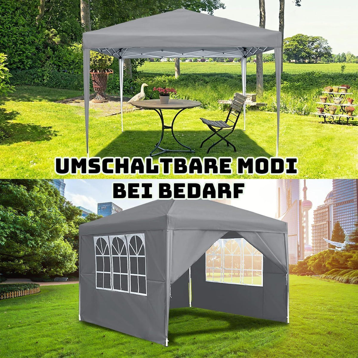 Wasserdichter Faltpavillon 2.5x2.5m mit Seitenteilen & UV-Schutz