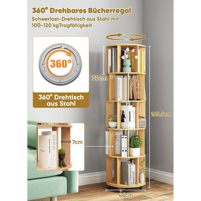 Drehbares Bücherregal 165,5 cm – 5 Etagen, Eckregal & Mobil