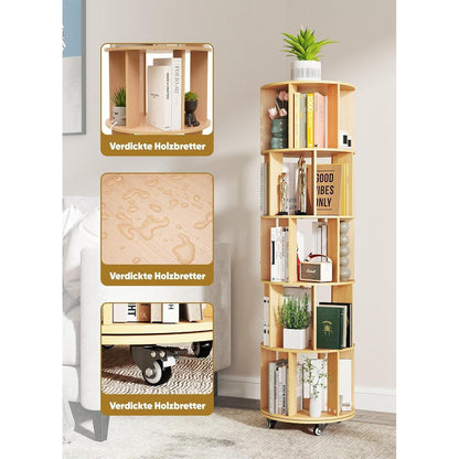 Drehbares Bücherregal 165,5 cm – 5 Etagen, Eckregal & Mobil