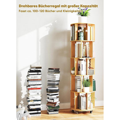 Drehbares Bücherregal 165,5 cm – 5 Etagen, Eckregal & Mobil