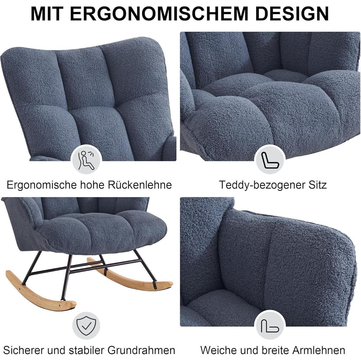 Schaukelstuhl Dunkelblau – Bequemer Relaxsessel für Wohnzimmer