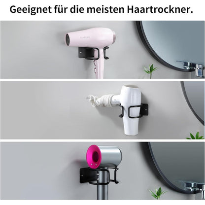 Haartrocknerhalterung ohne Bohren, Wandmontage, Schwarz