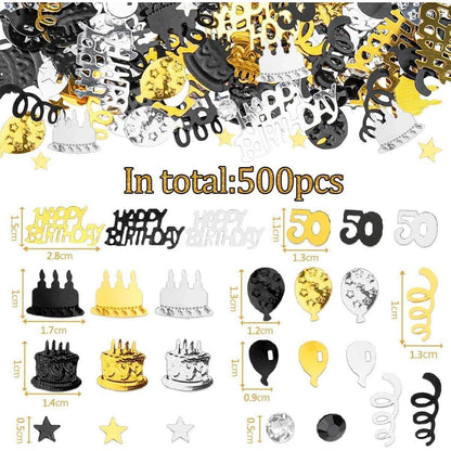 12 Windlichter & 500 Konfetti 50. Geburtstag Schwarz Gold