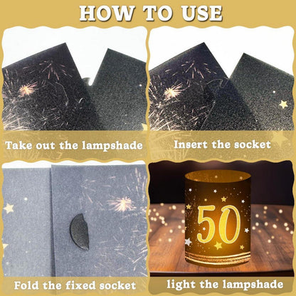 12 Windlichter & 500 Konfetti 50. Geburtstag Schwarz Gold