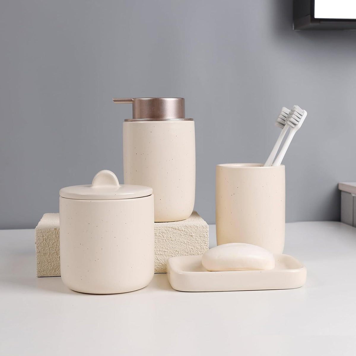 Keramik Badezimmer Set 4-teilig – Organizer & Deko
