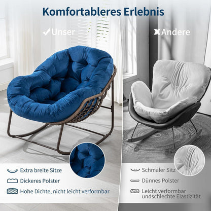 2x Schaukelstuhl Set – Bequemer Papasan Sessel Marineblau
