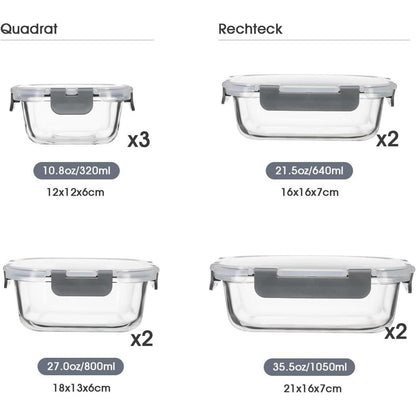 18tlg. Glas Frischhaltedosen Set luftdicht & auslaufsicher