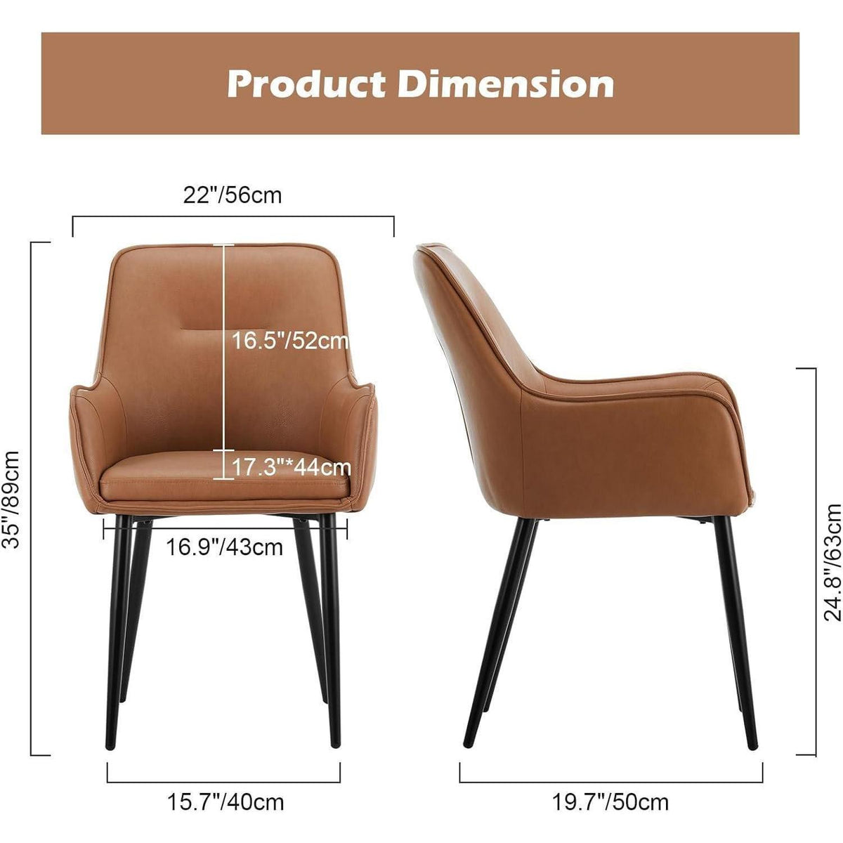 Esszimmerstühle 6er Set Braun mit Armlehne in Lederoptik