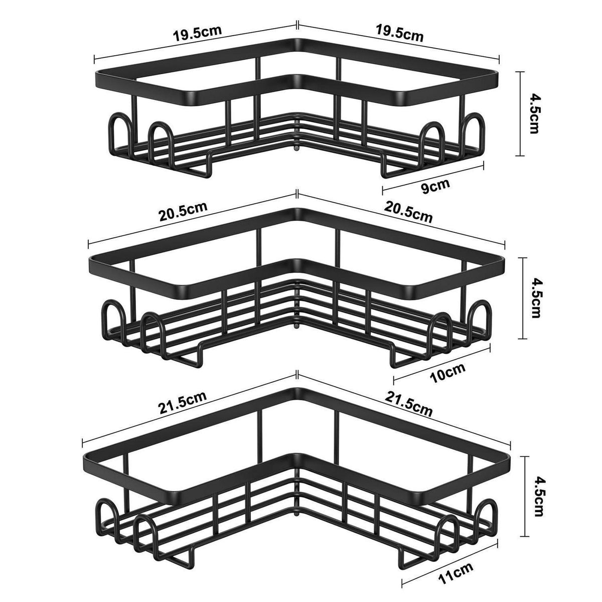 Duschablage Eckregal ohne Bohren – 3er Set Schwarz