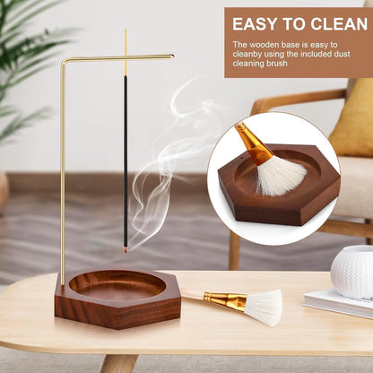 Räucherstäbchenhalter Holz Hexagon mit 9 Löchern & Kürbisform, Braun