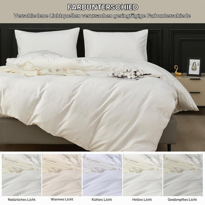 Baumwoll Bettwäsche Set 155x220 Weiß, 2tlg. mit Kissenbezügen