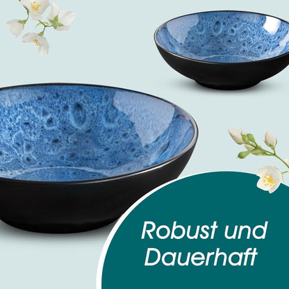 Steingut Geschirrset 24 Teile für 6 Personen, blau, modern
