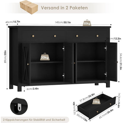 140cm Sideboard mit Arbeitsplatte – Küchenschrank & Buffetschrank