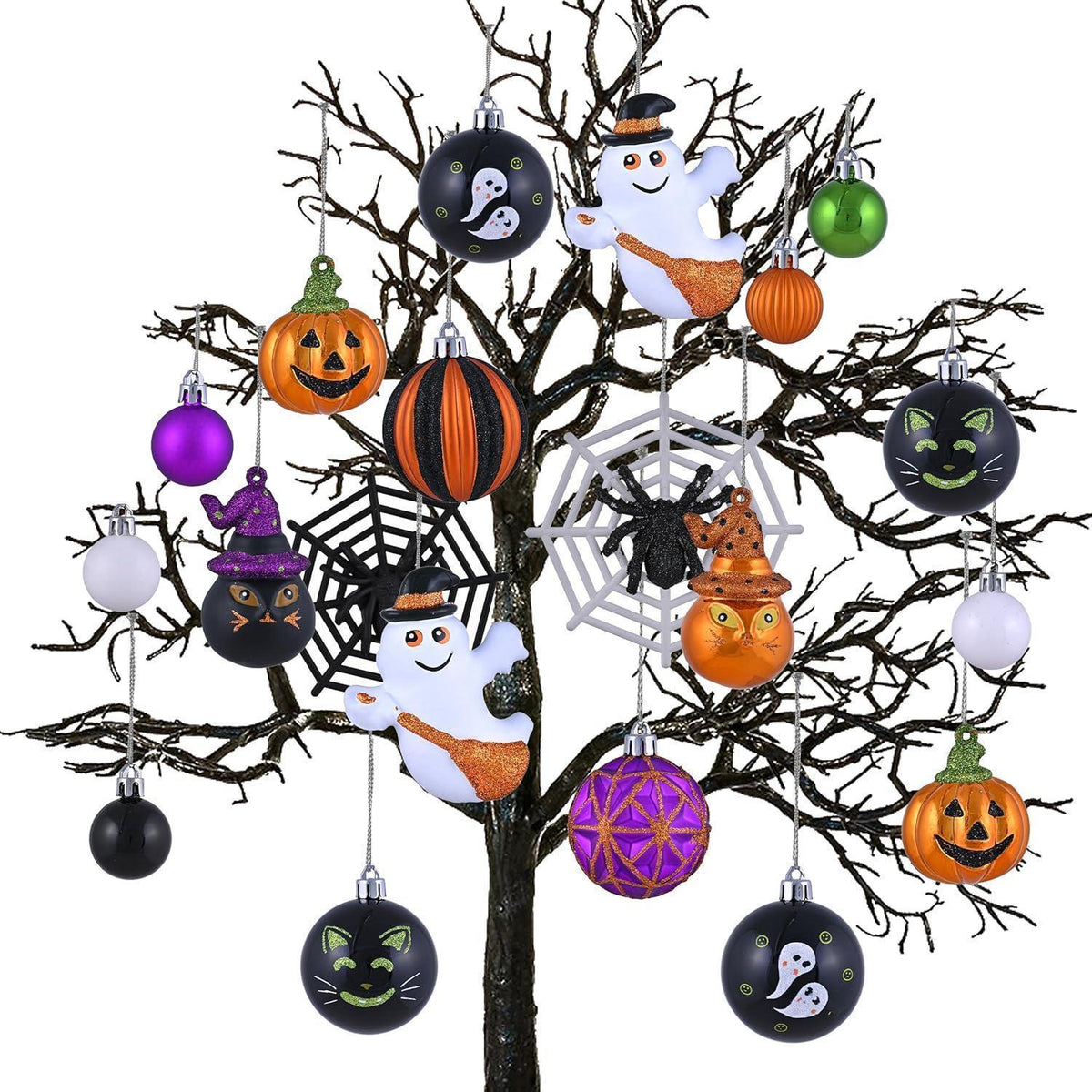 Halloween Kugeln 40er Set bruchsicher mit Anhänger (M)
