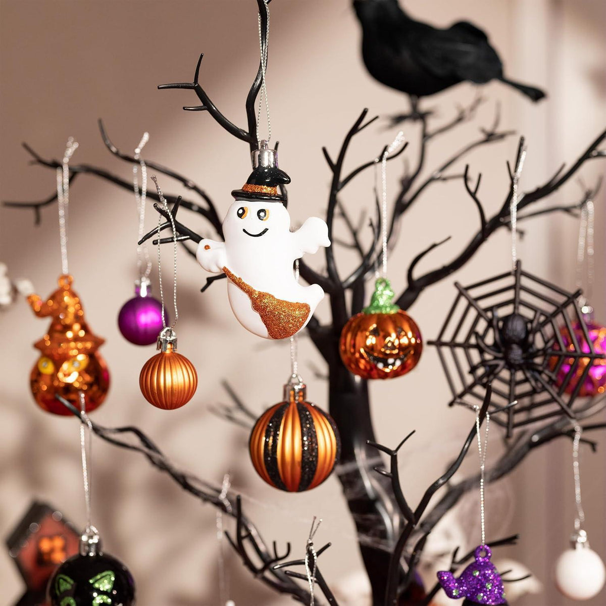 Halloween Kugeln 40er Set bruchsicher mit Anhänger (M)