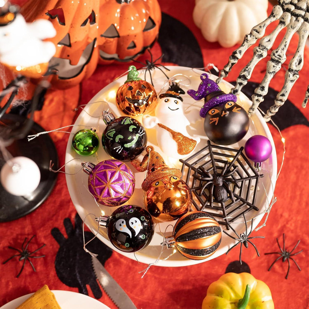 Halloween Kugeln 40er Set bruchsicher mit Anhänger (M)