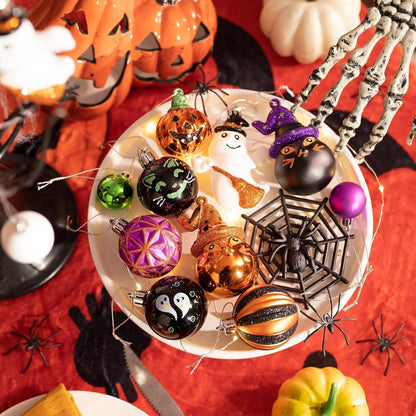 Halloween Kugeln 40er Set bruchsicher mit Anhänger (M)