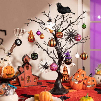 Halloween Kugeln 40er Set bruchsicher mit Anhänger (M)
