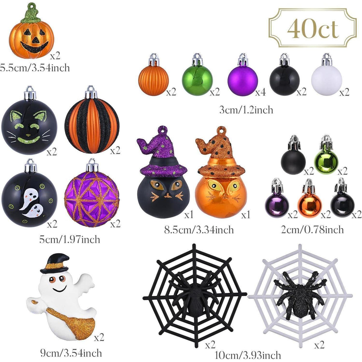 Halloween Kugeln 40er Set bruchsicher mit Anhänger (M)