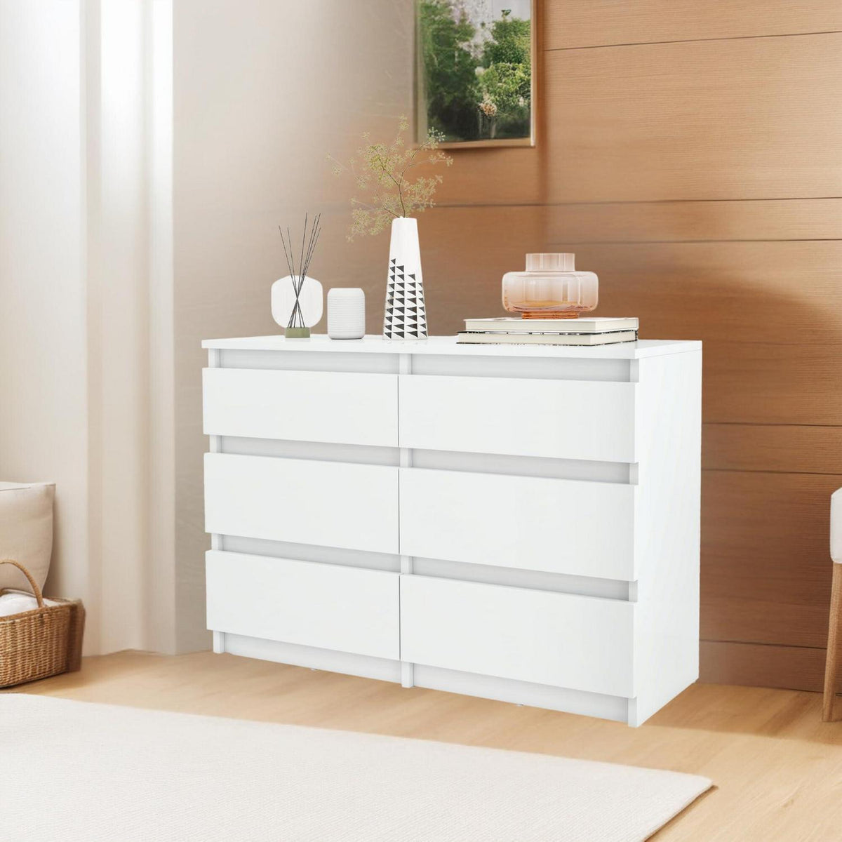 Weißes Schlafzimmer-Regal mit 6 Schubladen (100x30x70cm)